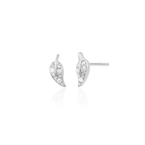 14K Diamond Mini Leaf Stud Earrings-S24