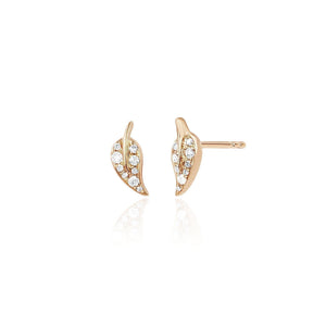 14K Diamond Mini Leaf Stud Earrings-S24
