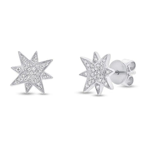 14K Diamond Small Starburst Stud Earrings-S24