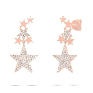 14K Diamond Star Drop Earrings-S24