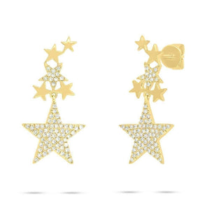 14K Diamond Star Drop Earrings-S24