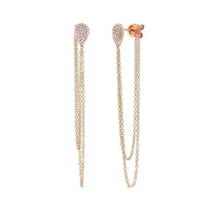 14K Diamond Stud Long Chain Drop Earrings-S24