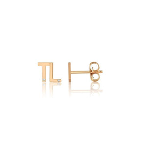 14K Double Mini Diamond Letter Stud Earrings-S24