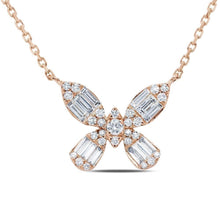14K Gold Baguette Diamond Butterfly Pendant Necklace-S24