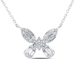 14K Gold Baguette Diamond Butterfly Pendant Necklace-S24