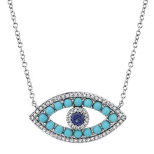 14K Gold Large Sapphire and Turquoise Evil Eye Necklace-S24