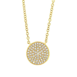 14K Gold Pave Diamond Circle Disc Necklace-S24