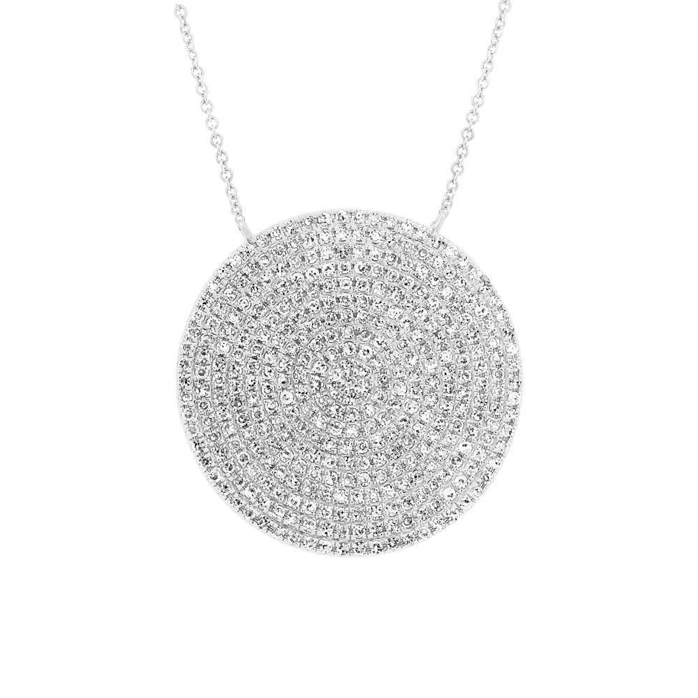 14K Gold Pave Diamond Large Circle Disc Necklace-S24