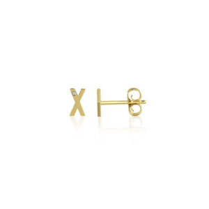 14K Mini Diamond Letter Stud Earrings-S24