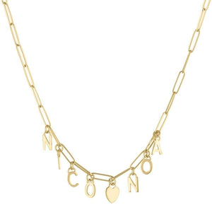 14K Mini Long Link Necklace with Charms-S24