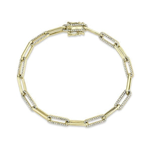 14K Pave Diamond Elongated Chain Link Bracelet-S24