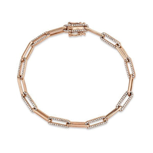 14K Pave Diamond Elongated Chain Link Bracelet-S24