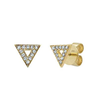 14K Small Open Triangle Pave Stud Diamond Earrings-S24