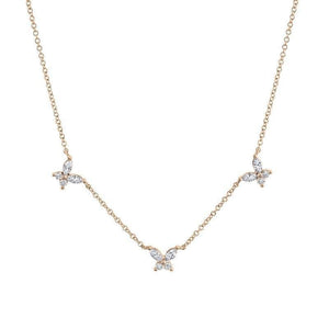 14K Three Diamond Butterfly Pendant Necklace-S24