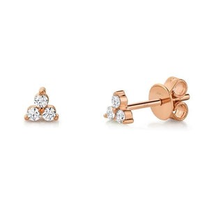 14K Three Diamond Small Stud Earrings-S24