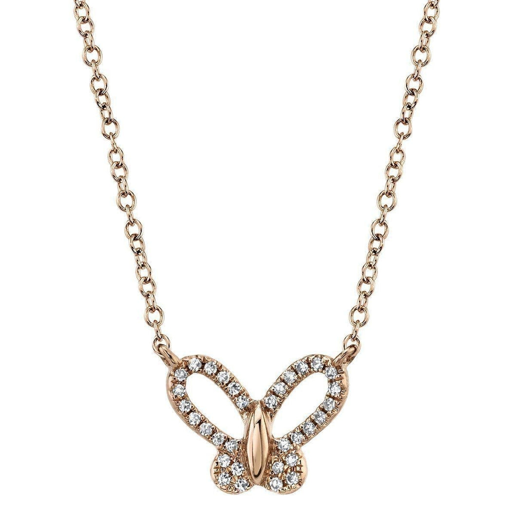 Bubble Diamond Butterfly Pendant Necklace-S24