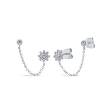 Flower and Stud Chain Double Pierce Earrings-S24