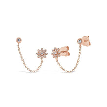 Flower and Stud Chain Double Pierce Earrings-S24