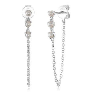 Front Back 3 Pearl Chain Earrings-S24