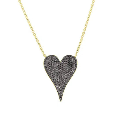 Large Black Diamond Heart Necklace-S24