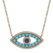 Large Sapphire and Turquoise Evil Eye Necklace-S24