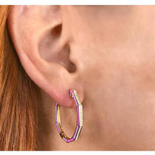 Oval Diamond Enamel Hoop Earrings-S24