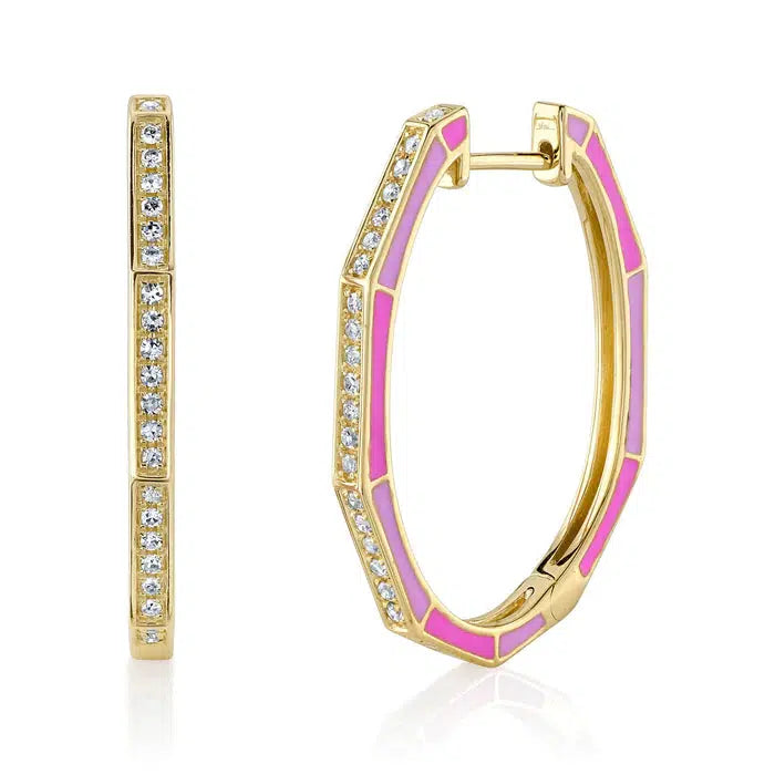 Oval Diamond Enamel Hoop Earrings-S24