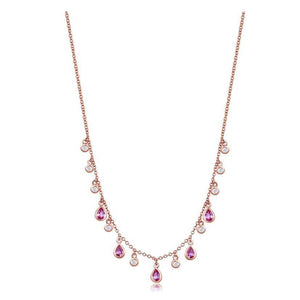 Pear Pink Sapphire Diamond Drop Necklace-S24
