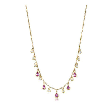 Pear Pink Sapphire Diamond Drop Necklace-S24