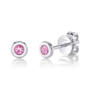 Pink Sapphire Bezel Stud Earrings-S24