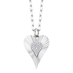 Ribbed Sparkle Heart Necklace-S24