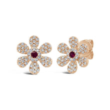 Small Diamond and Ruby Flower Stud Earrings-S24