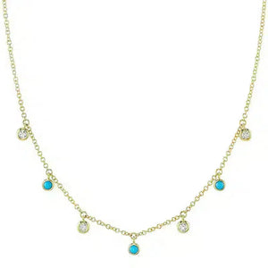 Turquoise and Diamond Drop Necklace-S24