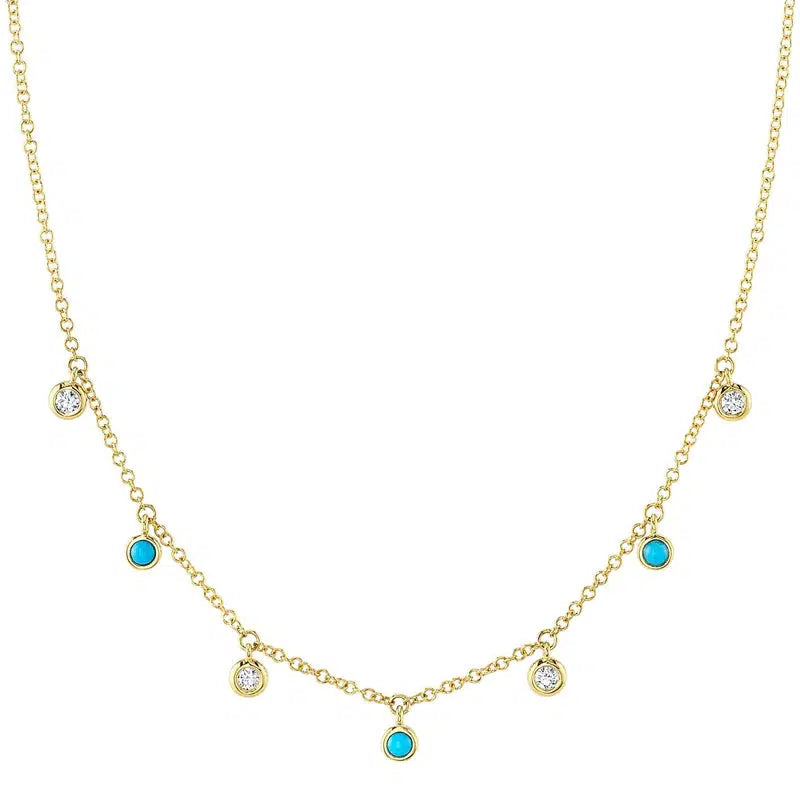 Turquoise and Diamond Drop Necklace-S24
