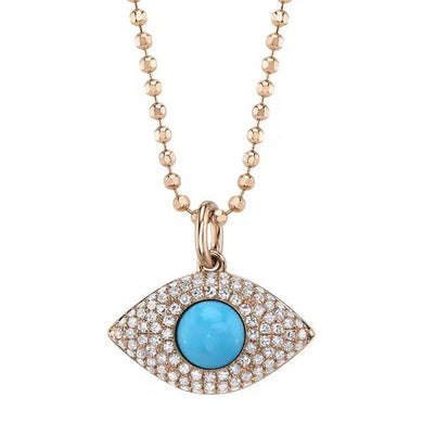 Turquoise and Diamond Evil Eye Ball Chain Necklace-S24